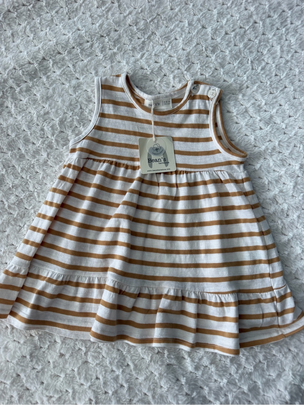 Striped Cream & Tan Sleeveless Baby Dress NWT 6-9M